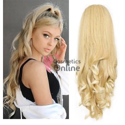 Extensie de par coada tip Mesa usor ondulata cu elastic de 56 cm Blond Deschis Ombre Mixt 39030